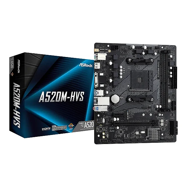 Placa Mãe ASRock A520M-HVS AMD Ryzen AM4 DDR4 M-ATX VGA HDMI