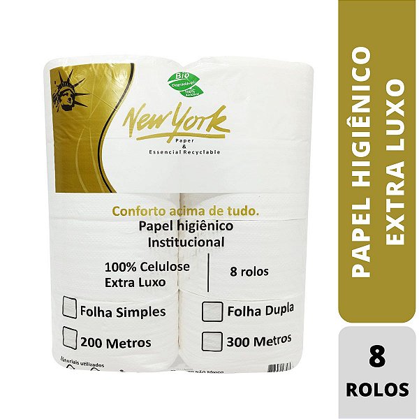 Papel Higiênico Extra Luxo 8 rolos 100% Celulose New York
