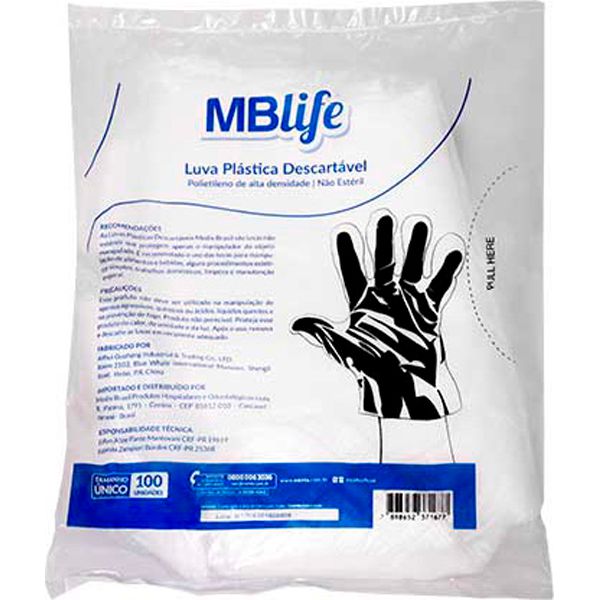 Luva Plástica Polietileno Medix Tamanho Único (100 Unidades)