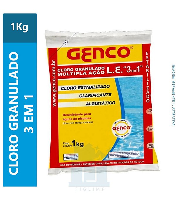 Genclor Cloro Granulado 1Kg Multipla Ação 3 Em 1 - Genco