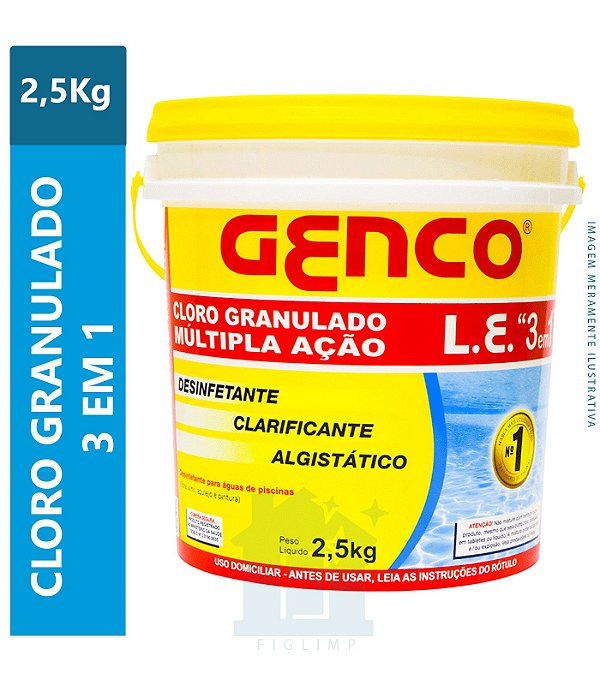 Genclor Cloro Granulado 2,5Kg Multipla Ação 3 Em 1 - Genco