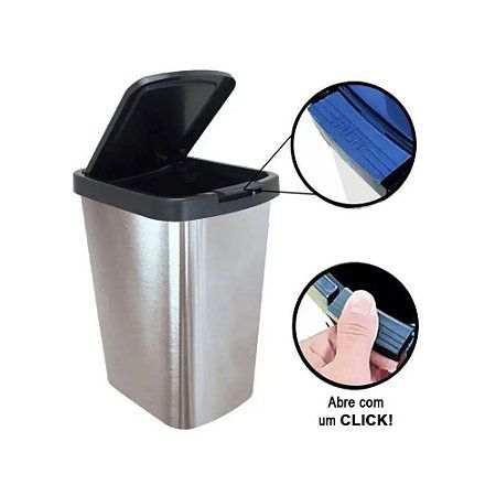 Lixeira Cesto 09 Litros Inox Com Tampa Click Label