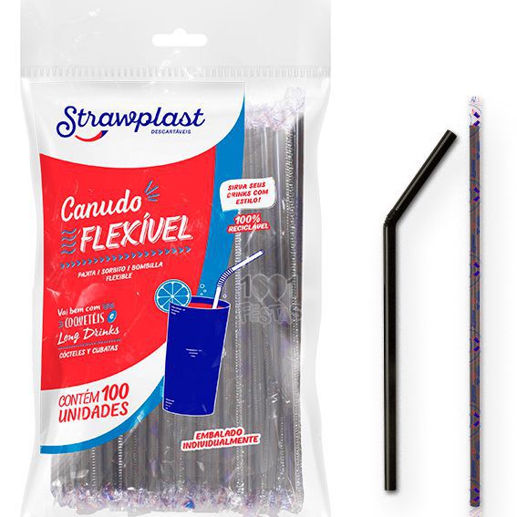 CANUDO FLEX SACHE PRETO 6MM STRAWPLAST C/100