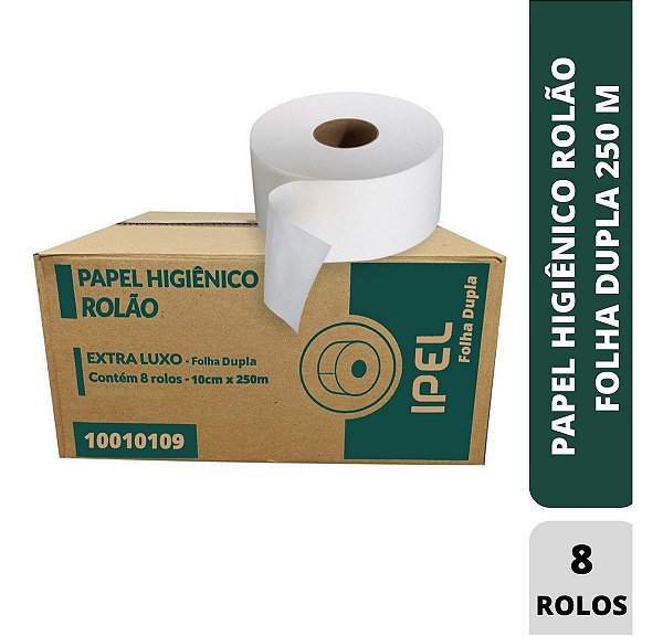 CAIXA DE PAPEL HIGIENICO INSTITUCIONAL ROLAO FOLHA DUPLA 100% CELULOSE 8X250M - IPEL