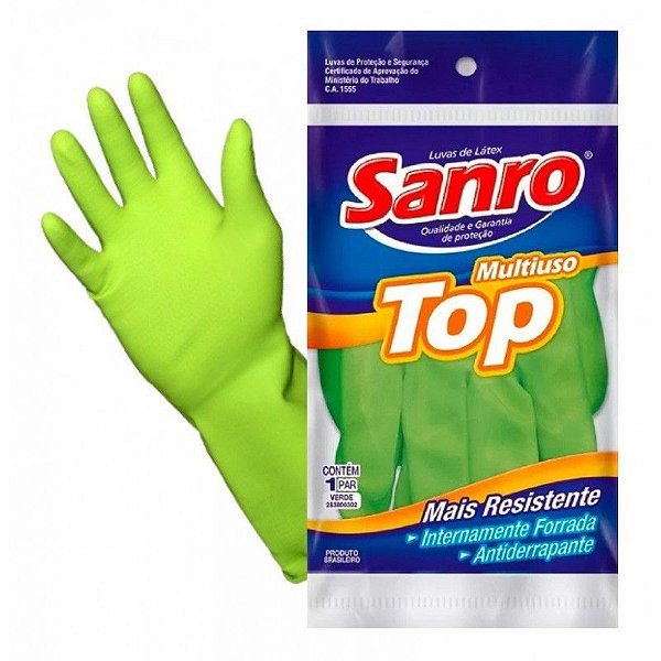 Luva Latex Sanro Top  Forrada (Xg) Verde