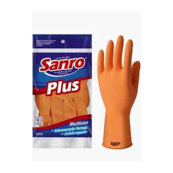 Luva Latex Sanro Plus Sm Forrada Par Laranja (P)