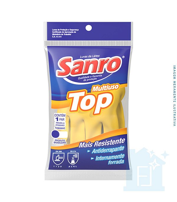 Luva Latex Sanro Top Forrada Amarela - G