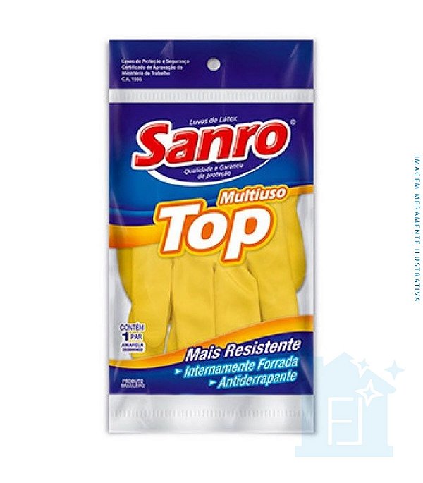 Luva Latex Top Sanro Forrada Amarela - M