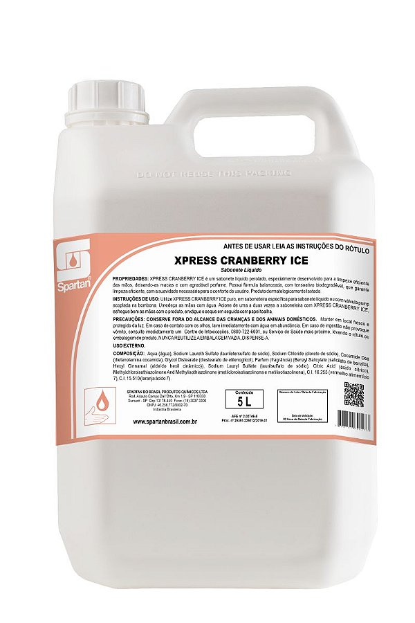 XPRESS CRANBERRY ICE - Sabonete líquido perolado concentrado com hidratante 5L - Spartan
