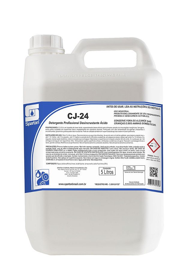 CJ - 24 -Detergente Profissional Desincrustante Ácido 5L - Spartan