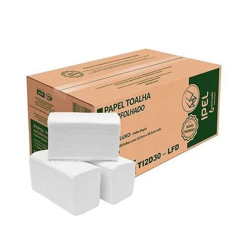 Papel Toalha Interfolhada 2 Dobras Folha Dupla D Ipel 22,5Cm X 20,5Cm 30G - 2000 Fls