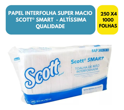 Toalha De Mao Interfolha Scott Smart Folha Extra Luxo Fardo Com 1000 Folhas