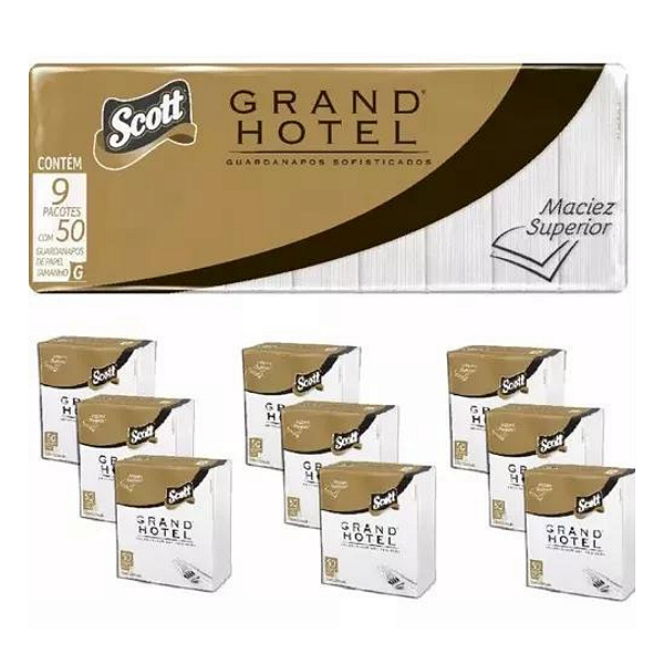 FARDO COM 9 GUARDANAPO PEQUENO SCOTT GRAND HOTEL FOLHA DUPLA 50 FOLHAS 23,8 x 21,8