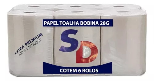 PAPEL TOALHA 6 BOBINAS 20 CM 100% CELULOSE 28G 3.4KG SD
