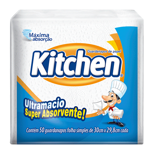 GUARDANAPO KITCHEN FOLHA SIMPLES GRANDE 50 FOLHAS - 30 x 33cm