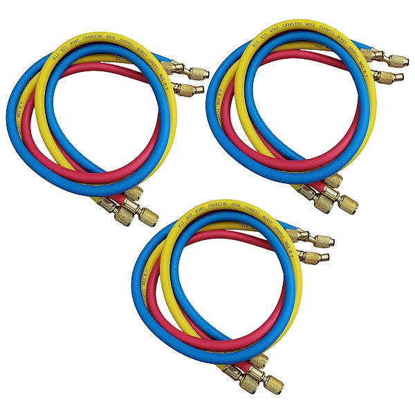 3 kits mangueira para manifold r134a r12 r22 r404 1/4 90cm