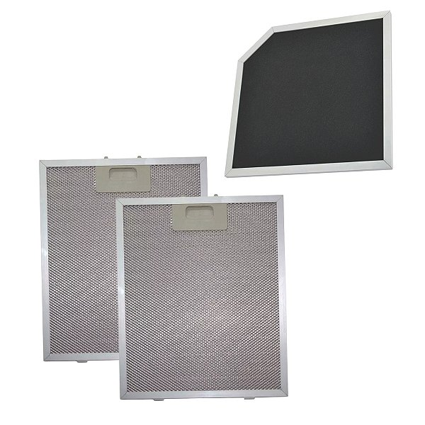 Kit filtro coifa fischer talent 90cm | 2 alumínio + 1 carvão