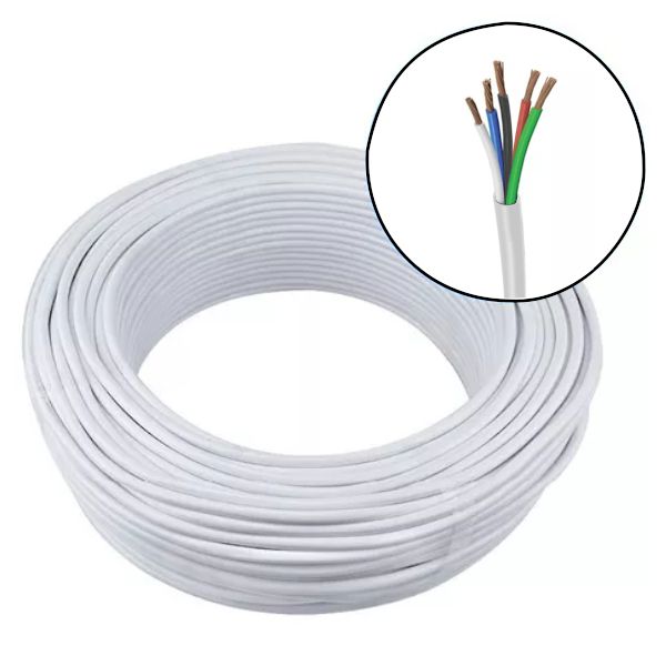5m Cabo PP 5 Vias Branco 5x1,5mm Ar Condicionado