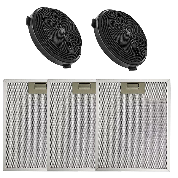 Kit 2 Filtros Carvão + 3 Filtros alumínio Coifa