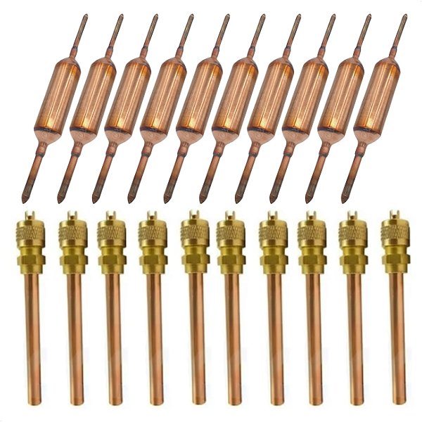 Kit 10 Filtro Secador +10 Válvula Schrader Refrigeração 10cm