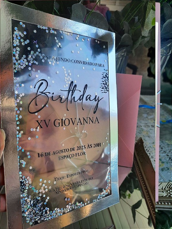 Convite luxo de debutante com transparência