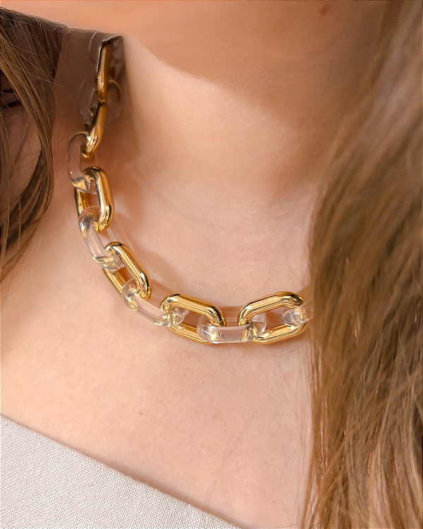 COLAR MIX ELOS TRANSPARENTE/DOURADO