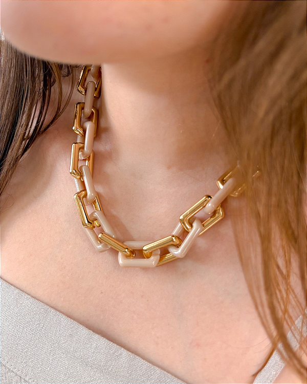 COLAR MIX ELOS NUDE/DOURADO