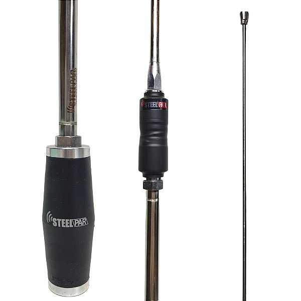 ANTENA STEELPAR ARGENTINA INOX CROMADA COM BASE PRETA