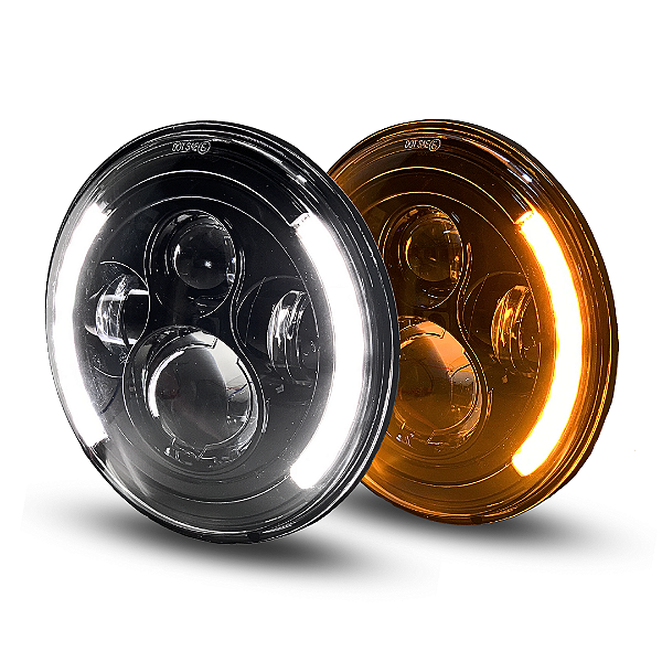 PAR FAROL LED 7 POLEGADAS ANGEL 100W DRL E SETA