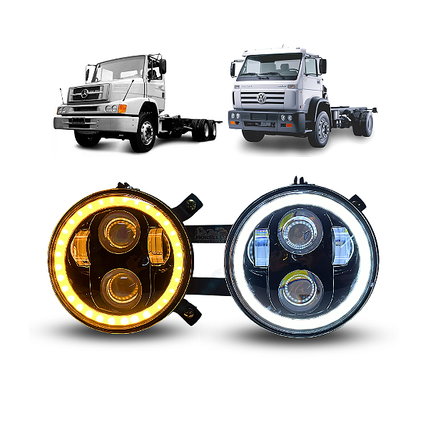 KIT FARÓIS LED 5.75" E SUPORTES PARA MB 1620 1938 VW WORKER TITAN