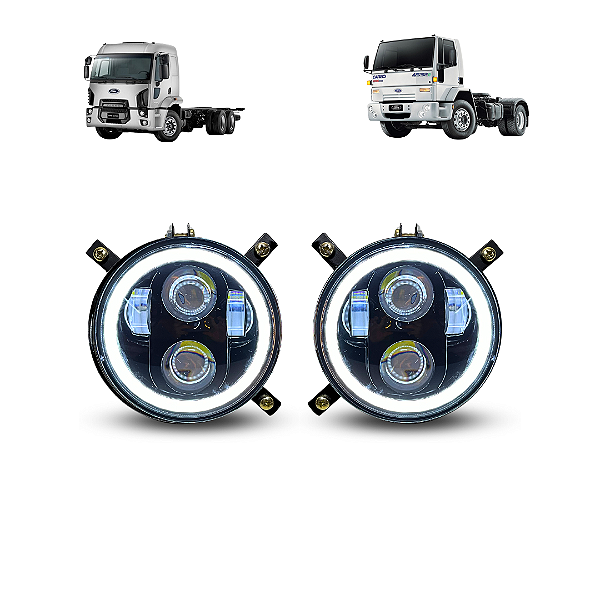 PAR DE FARÓIS ANGEL LED FORD CARGO COM SUPORTES