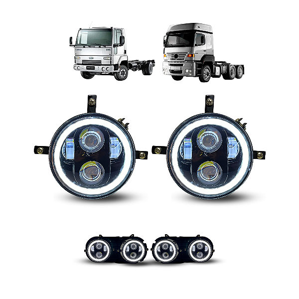 PAR  DE FARÓIS LED FORD CARGO 815, 2628 E MB 1938S COM SUPORTES