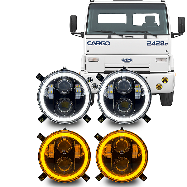 KIT 4 FARÓIS LED 5.75 COM SUPORTES CARGO 2428 1722 2422 (2001 a 2019)