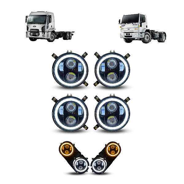 KIT 4 FARÓIS LED 5.75 COM SUPORTES CARGO 2428 1722 2422 (2001 a 2019)