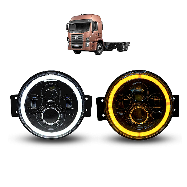 FARÓIS LED ANGEL EYES VW CONSTELLATION COM SUPORTES LANTERNA