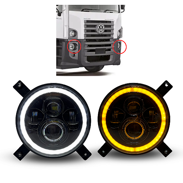FARÓIS LED ANGEL EYES VW CONSTELLATION COM SUPORTES PRINCIPAL