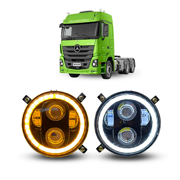 FARÓIS LED ANGEL EYES  COM SUPORTES MB ACTROS 2546 2651 (2017 á 2020)
