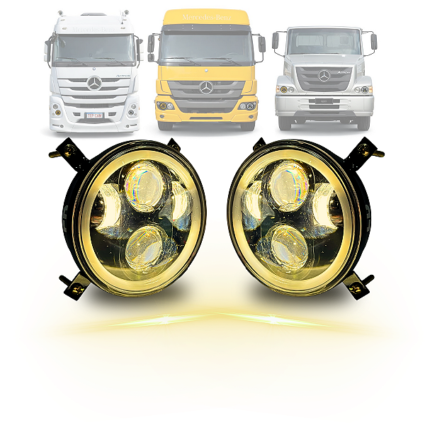 PAR FAROL LED 5,75 ANGEL 4300K LUZ AMARELA MB ATEGO ACTROS ATRON