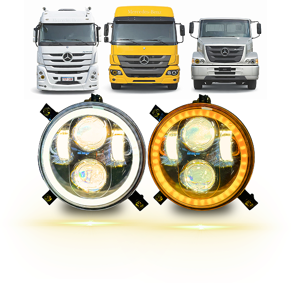PAR FAROL LED 5,75 ANGEL 4300K LUZ AMARELA MB ATEGO ACTROS ATRON