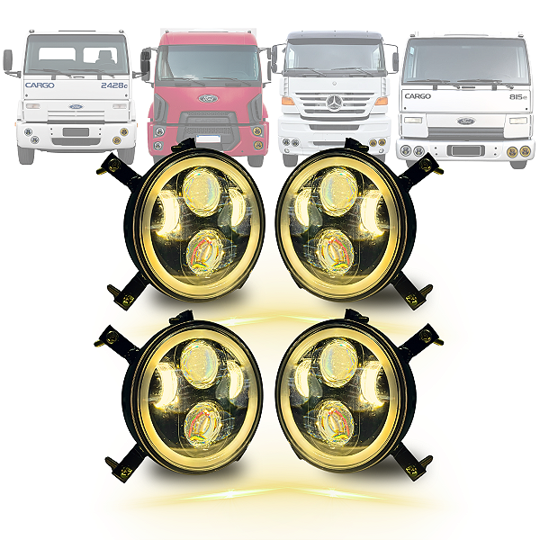 KIT 4 FAROL LED 5,75 ANGEL 4300K LUZ AMARELA CARGO MB 1938