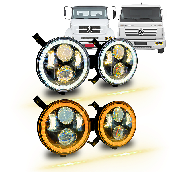 KIT 4 FAROL LED 5,75 ANGEL 4300K LUZ AMARELA VW WORKER MB1620