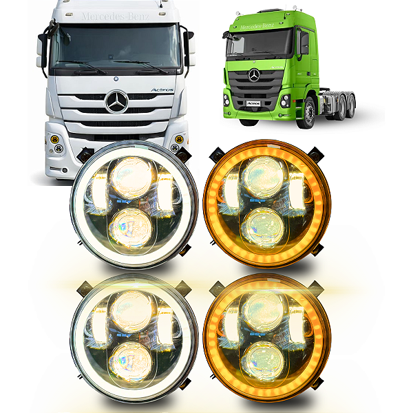 KIT 4 FARÓIS LED 5.75 ANGEL 4300K C/SUPORTE MB ACTROS 2017-2020
