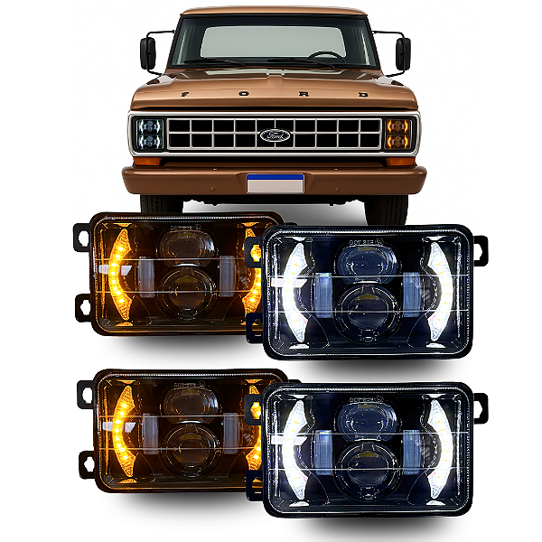 KIT 4 FARÓIS LED FORD F1000 F4000 4 FARÓIS COM SUPORTES