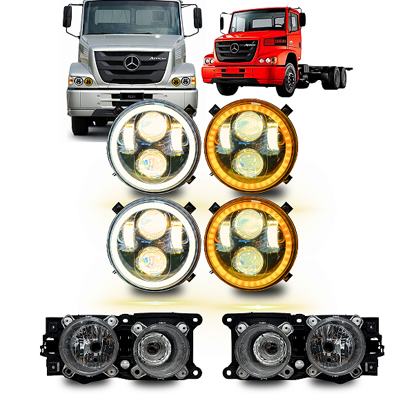 KIT 4 FARÓIS LED 5.75 ANGEL 4300K C/SUPORTE MB ATRON + FAROL BASE ORIGINAL
