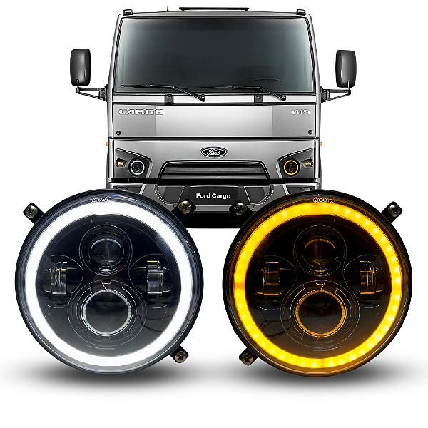 FARÓIS LED ANGEL EYES FORD CARGO 816 1119 2013+