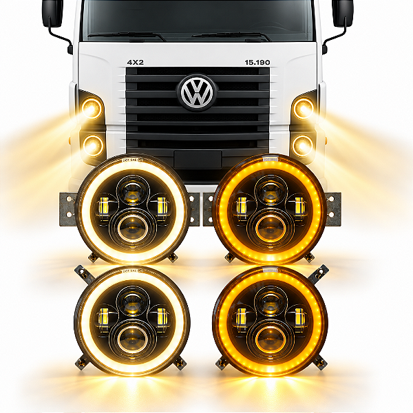 KIT 4 FARÓIS LED ANGEL EYES 4300K C/ SUPORTES VW CONSTELLATION