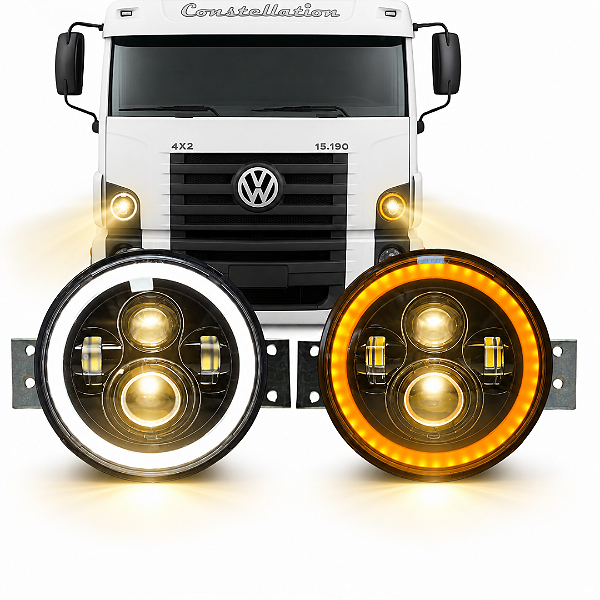 PAR FAROL LED ANGEL EYES 4300K C/SUPORTE LANTERNA VW CONSTELLATION