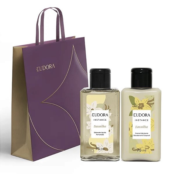 Combo Instance Baunilha Mini: Sabonete Líquido 75ml + Loção Hidratante Desodorante Corporal Baunilha 75ml + Sacola Eudora
