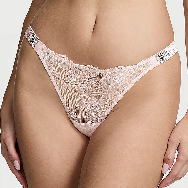 Calcinha Renda Rosa com alça de Strass