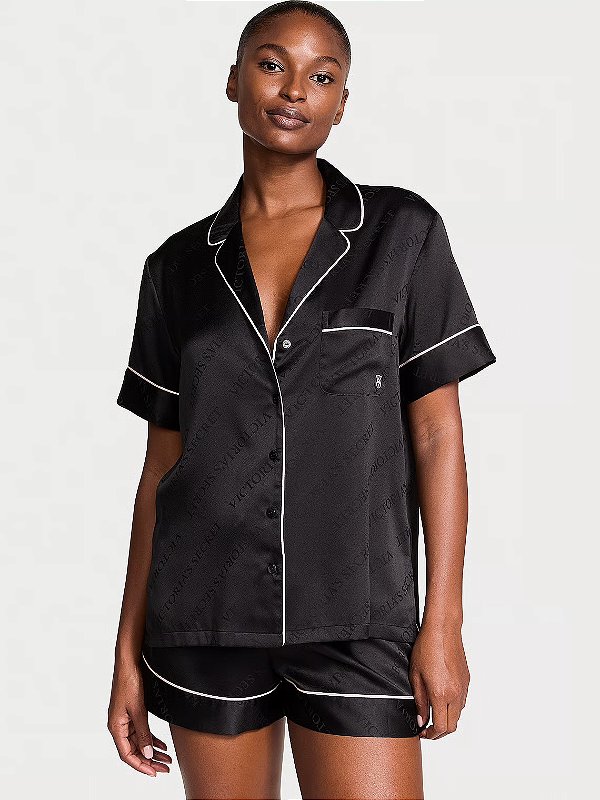 Pijama Curto Preto em Cetim Victoria’s Secret #progressiva